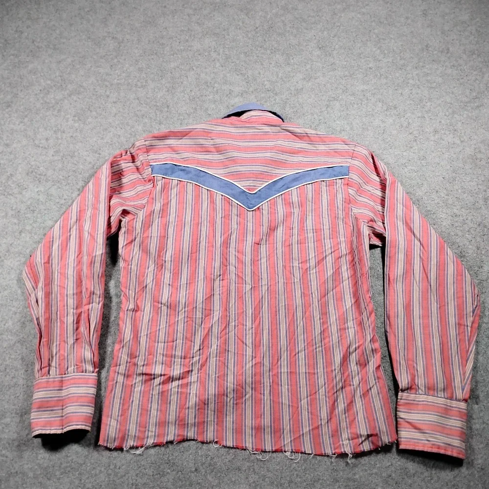 Vintage Kenny Rogers Karman Pearl Snap Western Shirt Men's 15 Pink Striped Crop